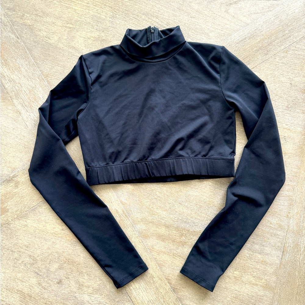 Danskin Girls Large Black Mockneck Cropped Longsleeve Half Zip